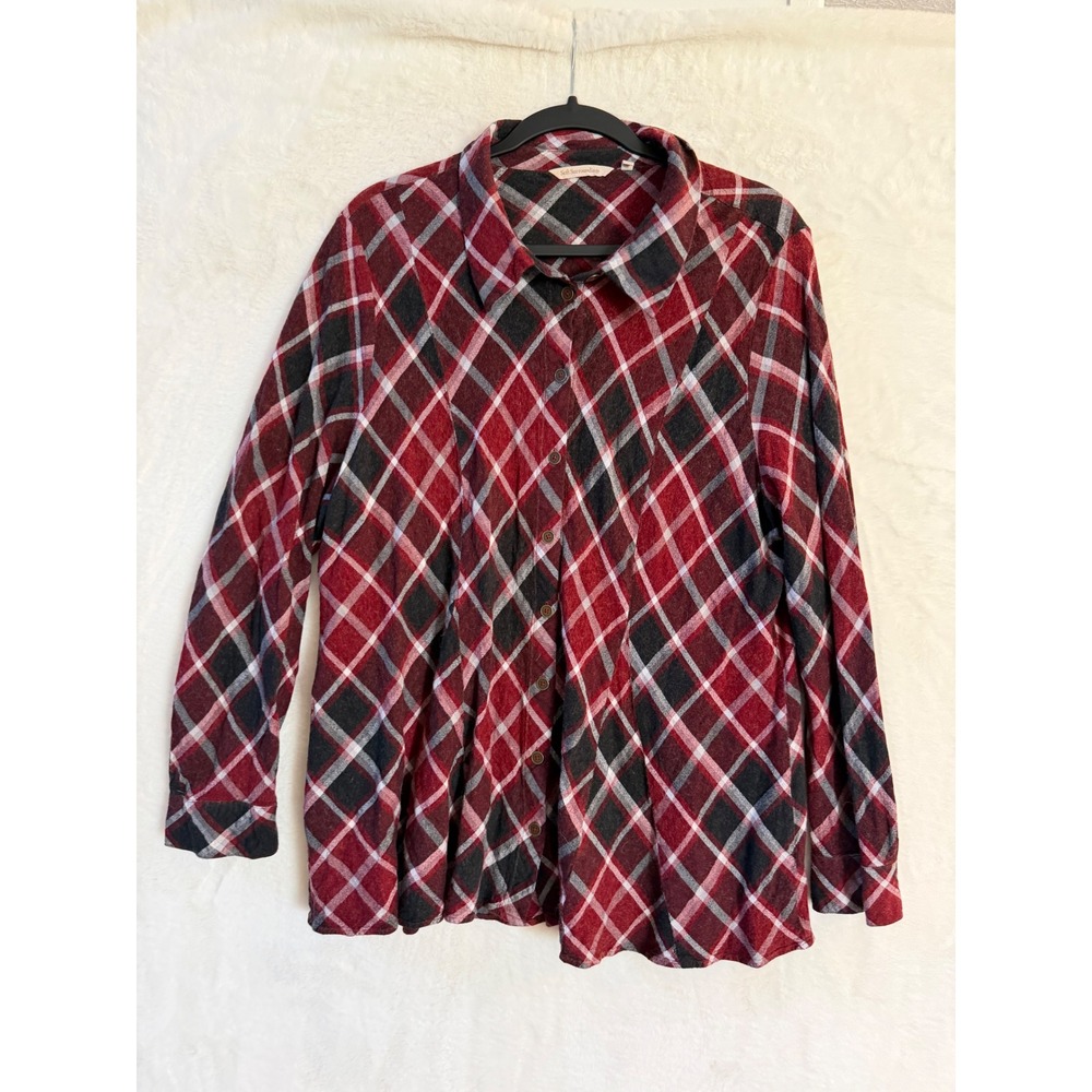 Soft Surroundings Plaid Button Down Shirt Womens 3X Red Black Long Sleeve Top